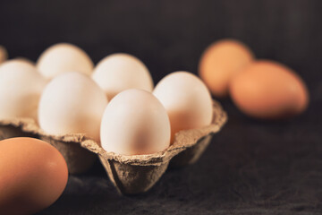 Still life image of eggs in cardboard egg cartons