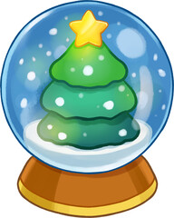 christmas tree snow globe icon illustration