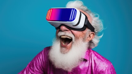 Senior man wearing VR