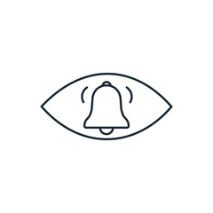 Eye with a bell. Concentration of attention.  Vector linear icon isolated on white background.