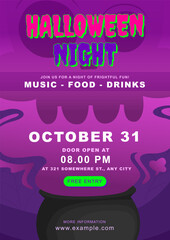 Enchanted Cauldron Halloween Night Poster Layout Template : Enchanting Halloween template. A cauldron, swirling lavender and pink hues, and a skull, it's announcements, posters, and notices.