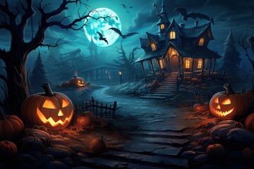 Fototapeta na wymiar Halloween pumpkin patch harsh pumpkin haunted house
