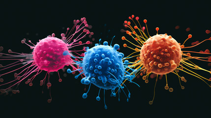 a microscopic view of gastric cancer cells in various stages of progression, showcasing PRMT1 protein expression levels highlighted in vibrant colors