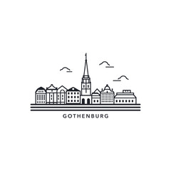 Fototapeta premium Sweden Gothenburg cityscape skyline city panorama vector flat modern logo icon. Europe town emblem idea with landmarks and building silhouettes. Isolated graphic