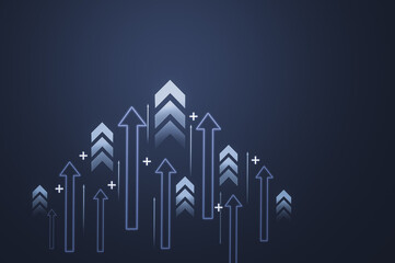 Up arrows on blue background. Business growth, development progress, financial company statistic, investment grow concept. growth concept. Financial result graph.