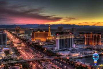 Fotobehang Las Vegas Las Vegas sunset city view. Casino scenic. Generate Ai