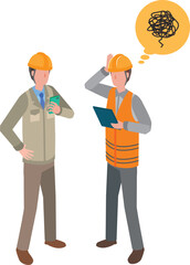 トラブル対処で話し合う作業員