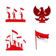 Indonesian Independence Day For Template Logo. Isolated Vector Set. 