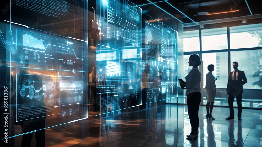 Poster high technology environment with surveillance intelligence machine learning operations and blurred m