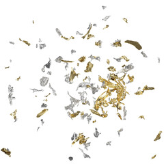 Mixed sparkle Gold and Silver foil flakes on transparent isolated background
