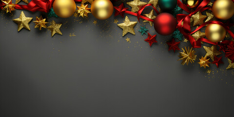 Black christmas background with gold stock photo Simple Christmas Background With Red and golden Balls Christmas composition christmas baubles with light black background Ai Generative

