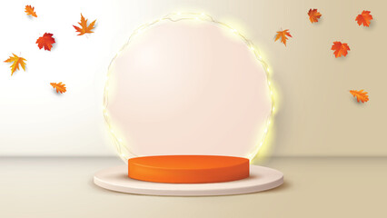 3 d style vector illustration. podium for product display in autumn theme.