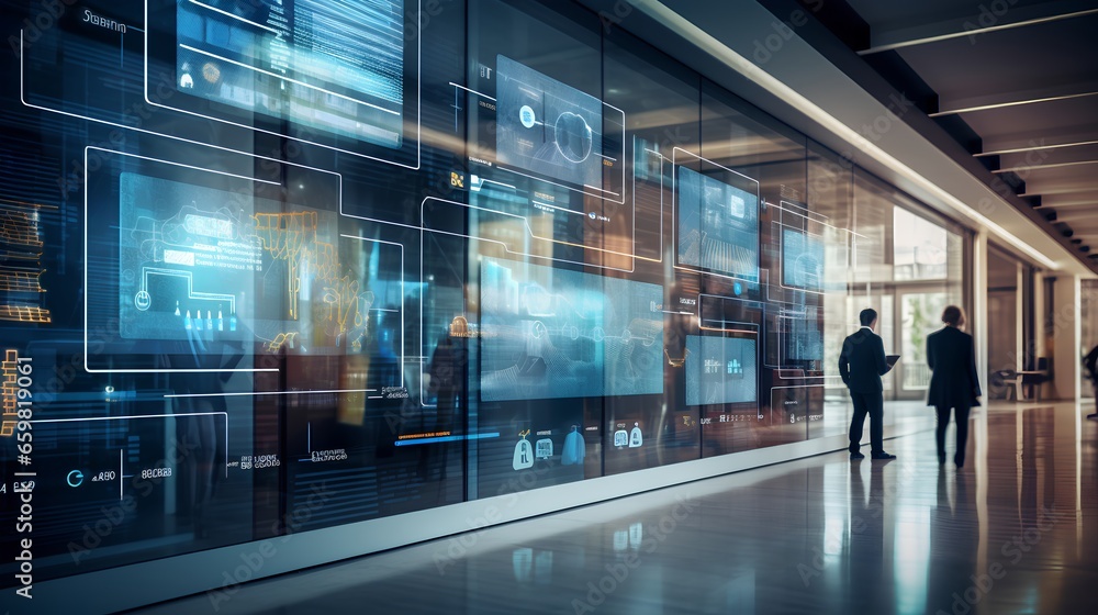 Poster high technology environment with surveillance intelligence machine learning operations and blurred m