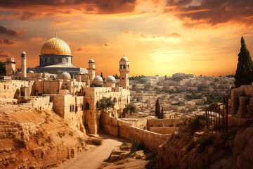 Naklejka premium Israel old cityscape on background