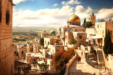 Israel old cityscape on background - obrazy, fototapety, plakaty