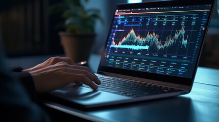 professional delves into financial graphs and data on a laptop, in a world of advanced analytics - obrazy, fototapety, plakaty