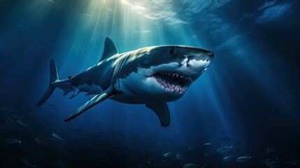 Fototapeta premium white shark prowls the deep blue