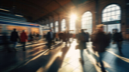 Fototapeta premium Busy commuters at a train station