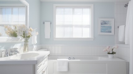Fototapeta na wymiar pristine white bathroom showcasing modern fixtures