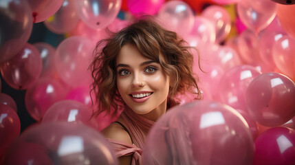 Smiling Young Woman with Nose Piercing and Pink Balloons