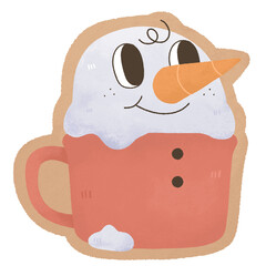 cute kawaii Snowman hot chocolate ginger bread watercolor illustration christmas xmas Clipart Collection for Charming Holiday