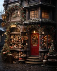 Fototapeta premium Vintage Christmas shop decorated with Christmas decor