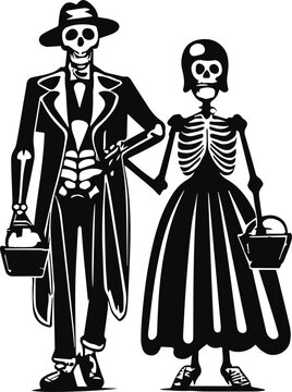 Skeleton couple svg silhouette drawing art