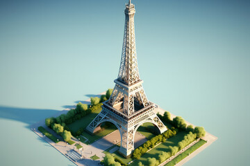 Eiffel Tower 3d rendering isometric style