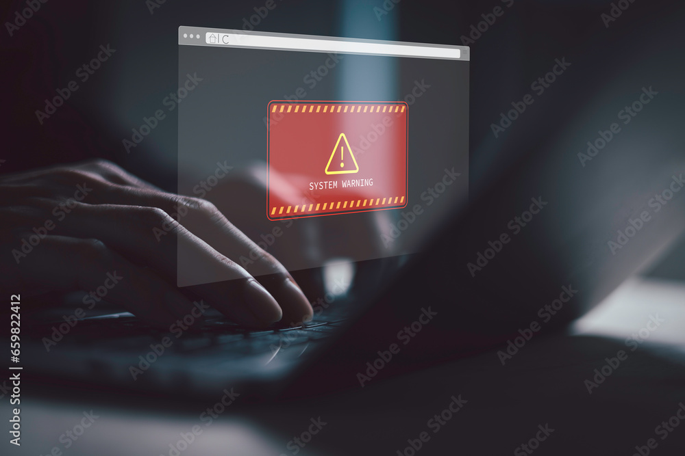 Poster system warning hacked alert, cyber attack on computer network.data protection concept. concept of cy