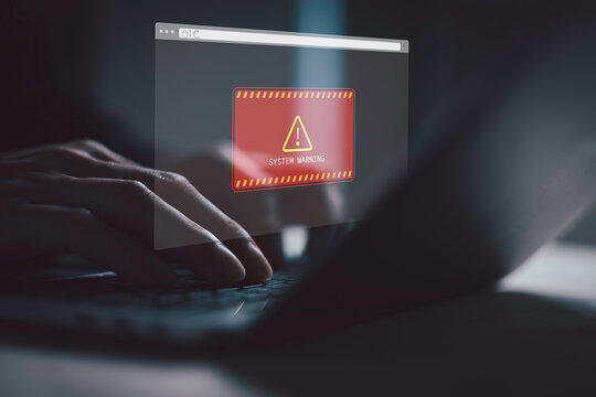 System warning hacked alert, cyber attack on computer network.Data protection concept. Concept of cyber crime, hacking password and bank accounts stealing money.
