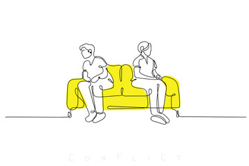 Line art vector of a couple arguing. Hand drawn doodle of argument concept