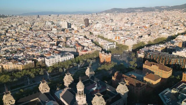Amazing Aerial View Above Arc de Triumph in Beautiful Barcelona, Spain
