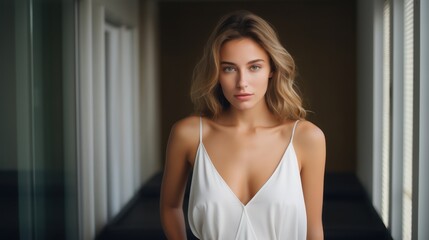 Naklejka premium Beautiful young woman wearing dress.