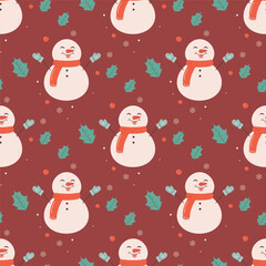 Pattern seamless cute snowman, winter, christmas.