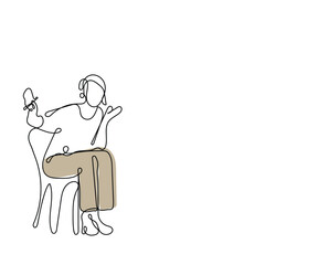 continuous line art of an adult female psychologist. Mental health matters. Positive psychology. Confident and wise woman. Profession of psychology.