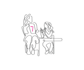Continuous line art of a school counselor in a session with a kid. School teacher line art.
