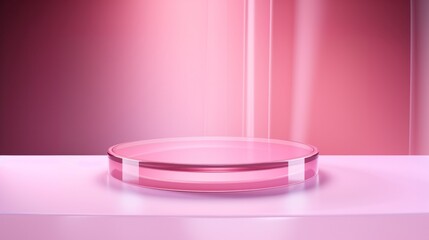 Modern 3D platform with pink glass podium platform. Stage showcase on pedestal modern 3d studio platform.