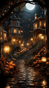A pumpkin village nestled in a lush forest with pumpkin , wallpaper for mobile pictures, Background HD