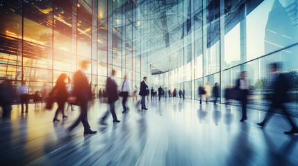 Fototapeta na wymiar Business people in blurred motion background