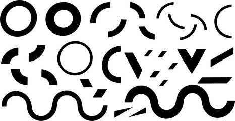 A set of simple hand drawn basic textured round geometric shapes and elements. Vector illustration.