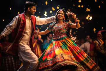 Indian couple performing garba dance