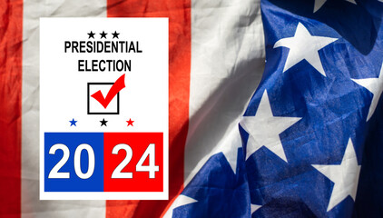 Presidential Election 2024 in United States. Vote day, November 5. US Election campaign. Make your choice Patriotic american illustration. Poster, card, banner and background