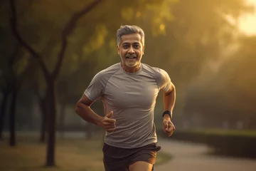 Tuinposter Indian man jogging early morning at park © Niks Ads