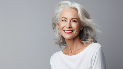 Fototapeta premium Portrait of a smiling woman with gray hair