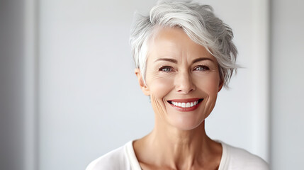 Portrait of a smiling woman with gray hair