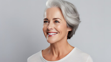 Portrait of a smiling woman with gray hair