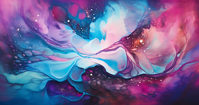 Abstract background. Swirling galaxies of vibrant purples, blues, and pinks create a mesmerizing cosmic burst that will transport you to another dimension

