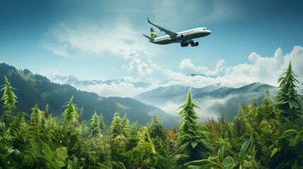 Fototapeta na wymiar Above the Canopy: Aerial View of Airplane Flying Over a Forest