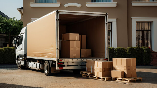 Full of boxes waiting to be unpacked on moving day, Moving house day and real estate concept, Boxes waiting to be moved into a new home