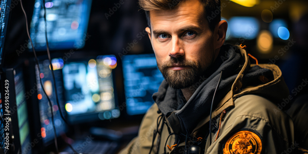 Poster preventing unauthorized access: a computer security specialist in action